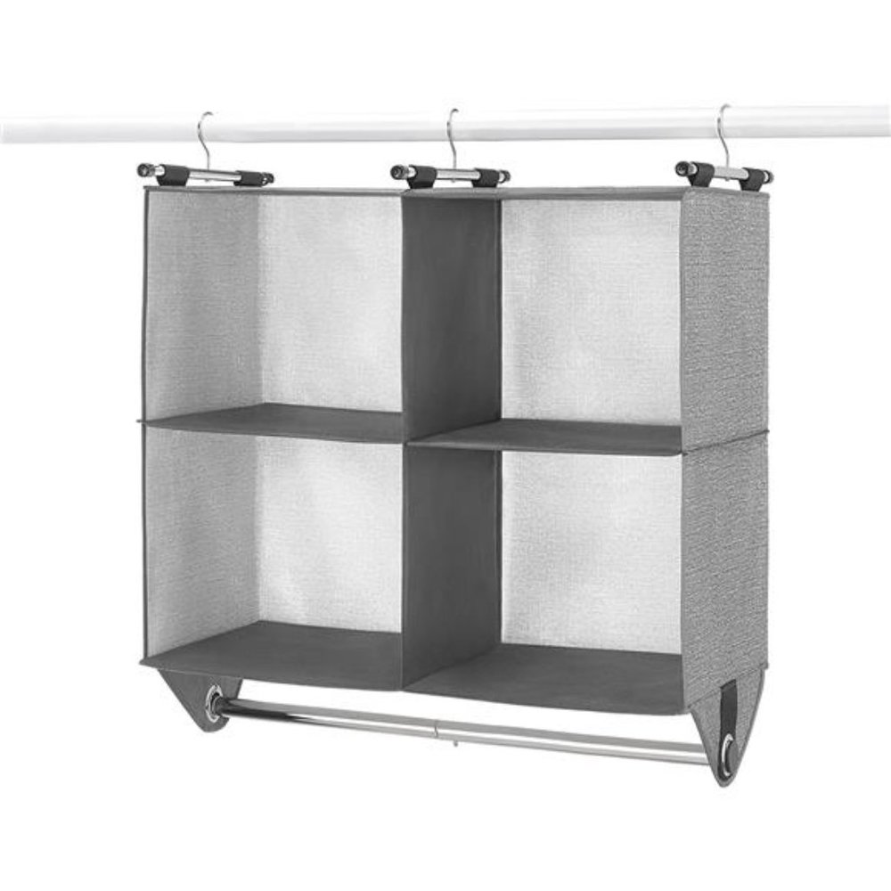 4 Section Fabric Closet Organizer Shelving with Built In Chrome Garment Rod